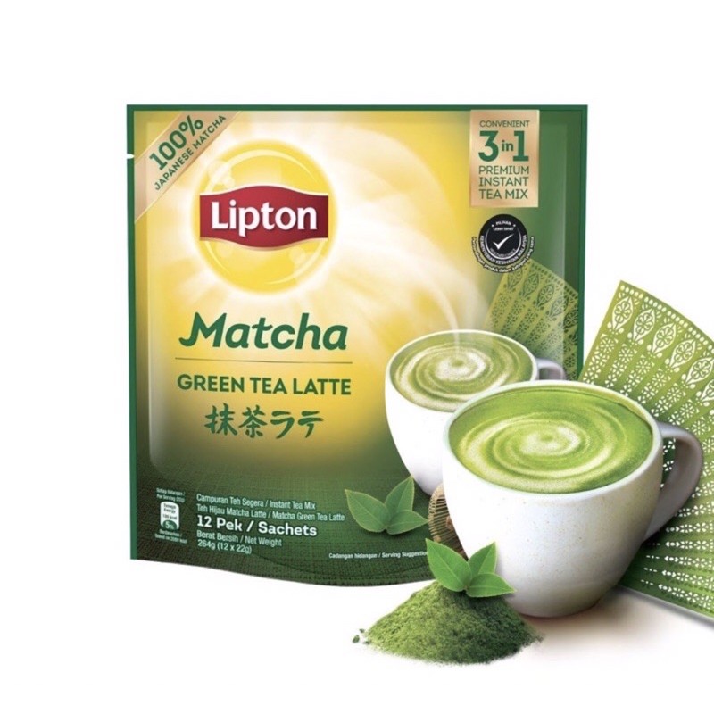 Lipton Matcha Green Tea Latte 3 in 1 Premix Instant Tea Mix 12 x 22g