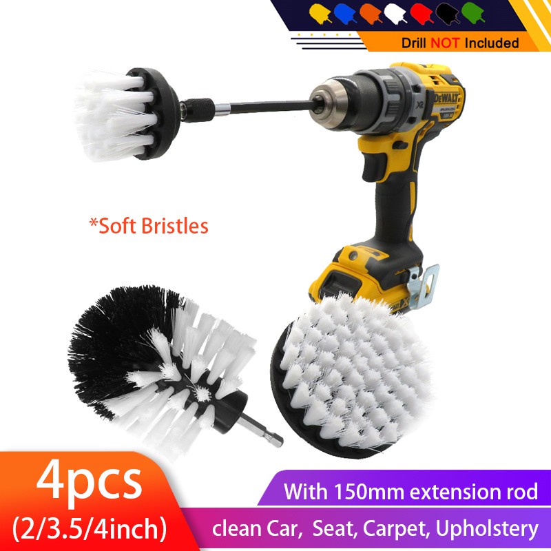 Alg 4 Pcs Drill Brush Car Detailing Kit With Extend Attachment, Soft