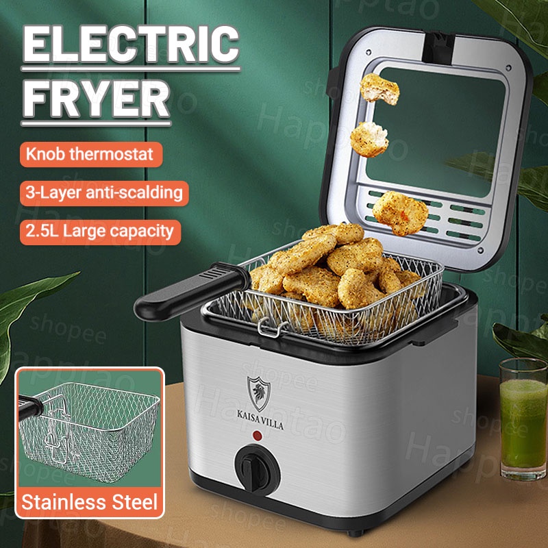 Household Deep Fryer With Stainless Steel Basket 2.5L Mechanical Oil Fryer Temperature Knob
