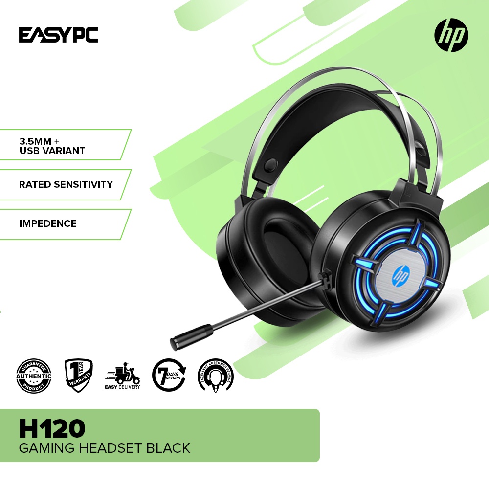 EasyPC HP H120 Gaming Headset Black, High Quality Audio Gaming
