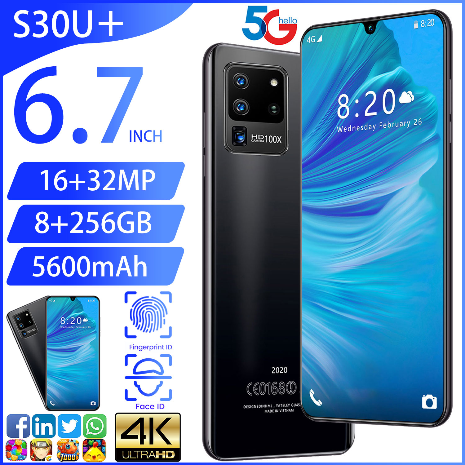 S30U+ 6.7inch Full HD+ Screen 8GB+256GB 5/4GLTE Android