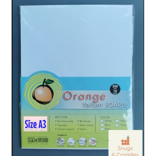 10 PKS or 100pcs A3 Size Orange Specialty/Vellum/ Poster Board Paper 200gsm White,10sheets/pk