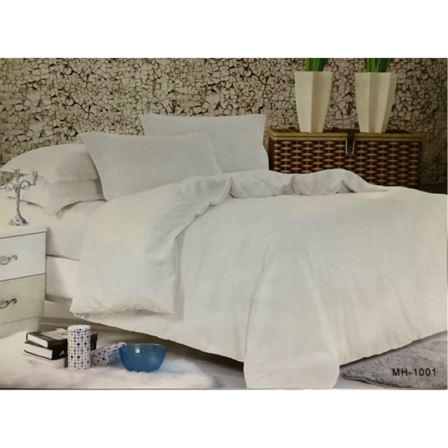 (F)4in1 PLAIN WHITE BEDSHEET SET US COTTON Shopee Philippines