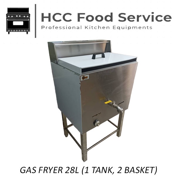 Heavy Duty Gas Fryer 28L Commercial Use 1 Tank 2 Basket Stainless Steel