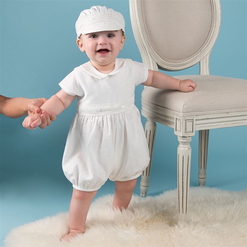 2Pcs Newborn Baby Boys Baptism Romper Jumper Set Party Formal Wear