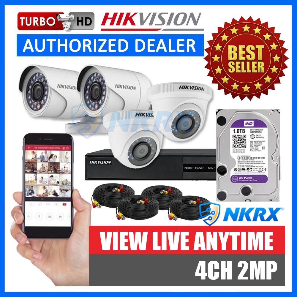 Hikvision 4CH 2MP HD CCTV Package DIY 1080p 4 Camera CCTV Kit