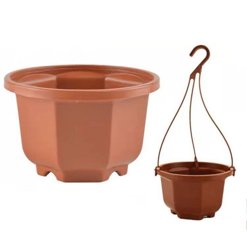 (46th) 2 Decagon brown hanging Plastic Pots Plant Holder Flower Pots Shopee Philippines