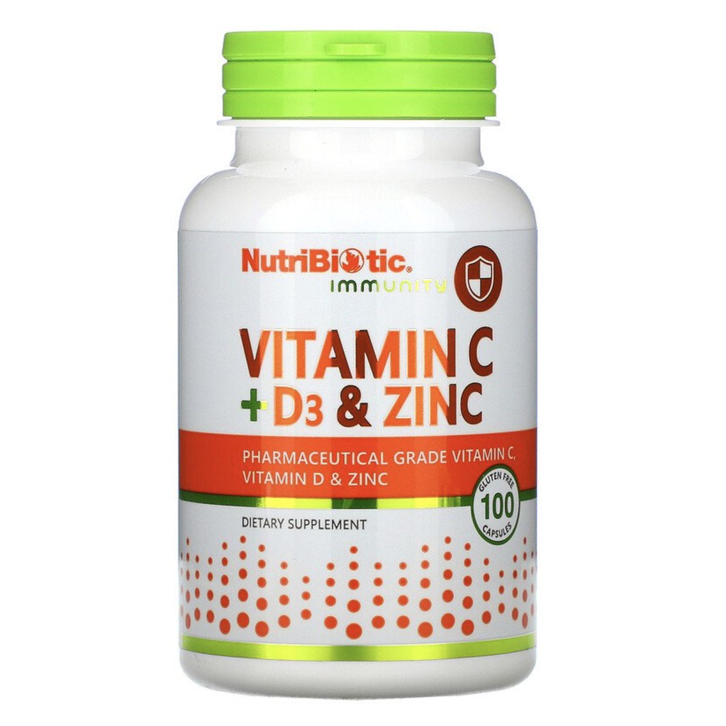 NutriBiotic, Immunity, Vitamin C + D3 & Zinc, 100 Capsules Shopee