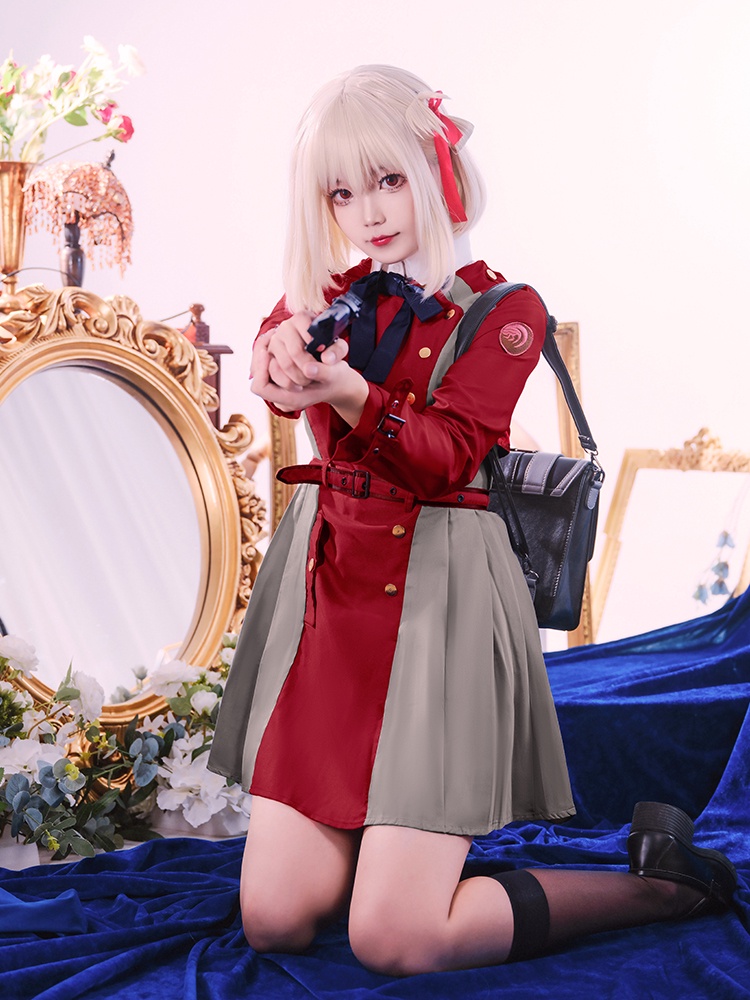 Chisato Nishikigi Cosplay Costume Anime Lycoris Recoil Red Dress