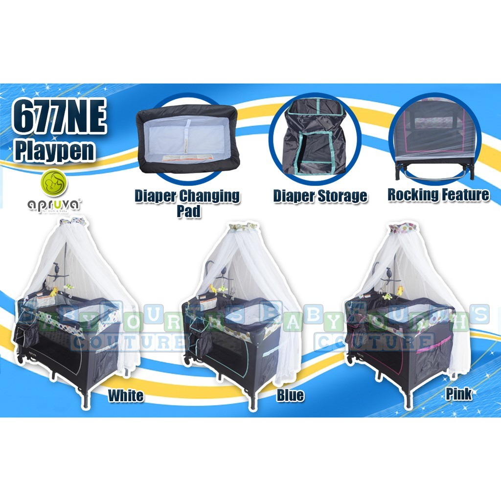 COD Apruva PP677NE Baby Crib Playpen With Princess Net with Rocking