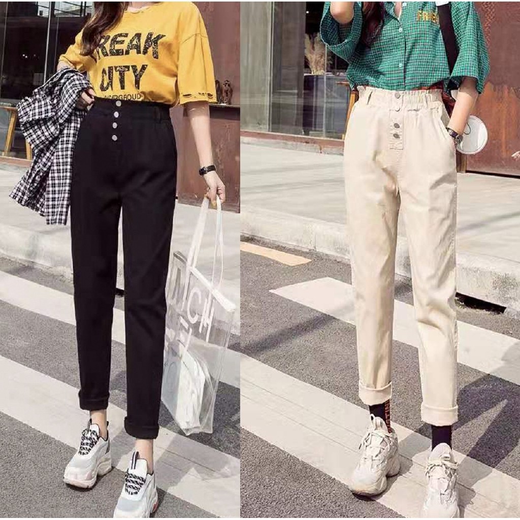 Korean Style Women's Fashion Daily Outfit High waisted Trendy Trousers