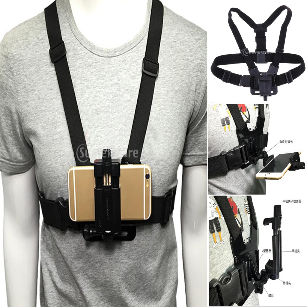 Chest Mount Harness Strap with Phone clip Holder for mobile phone
