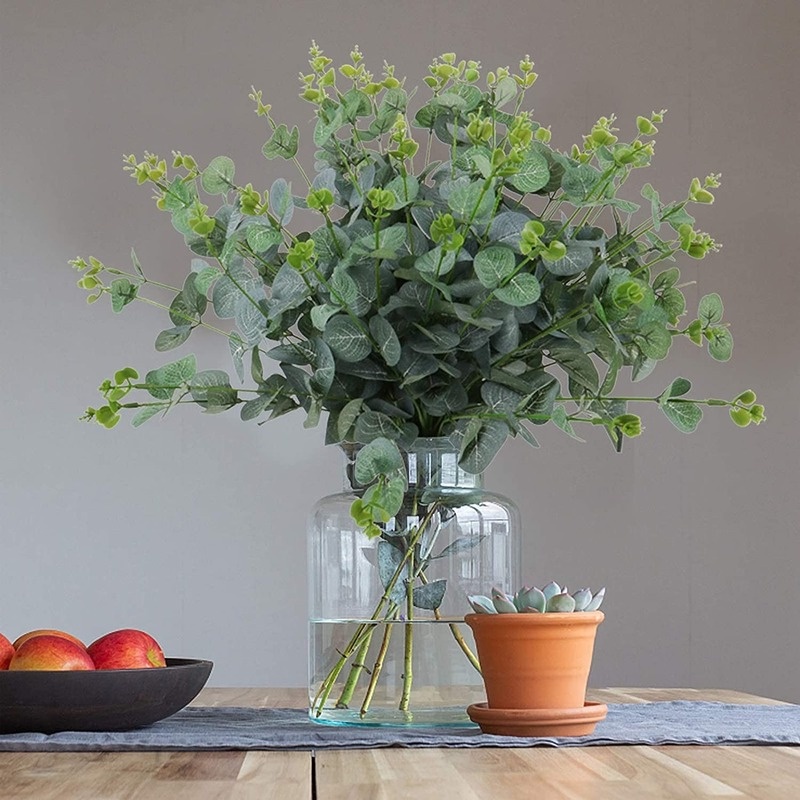16 stems Artificial Eucalyptus Stems with Fake Leaves Decorative