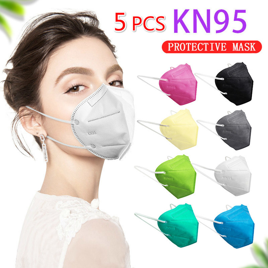 5 Pcs KN95 Masks Without Valve 5 Layers Antifog Dustproof Face Mask Adult Waterproof Protective