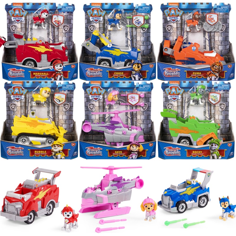 Paw Patrol Rescue Knights Deluxe Vehicle Marshall Chase Rubble Rocky