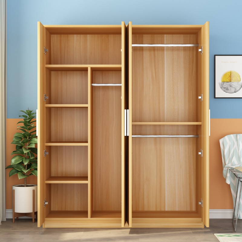 Simple wardrobe modern economical solid wood panel bedroom rental room