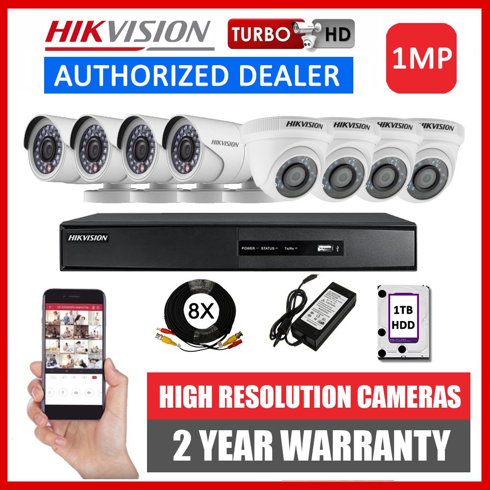 Hikvision 1MP 8CH 8 Camera Turbo HD CCTV Package DIY Kit DS7208HGHI
