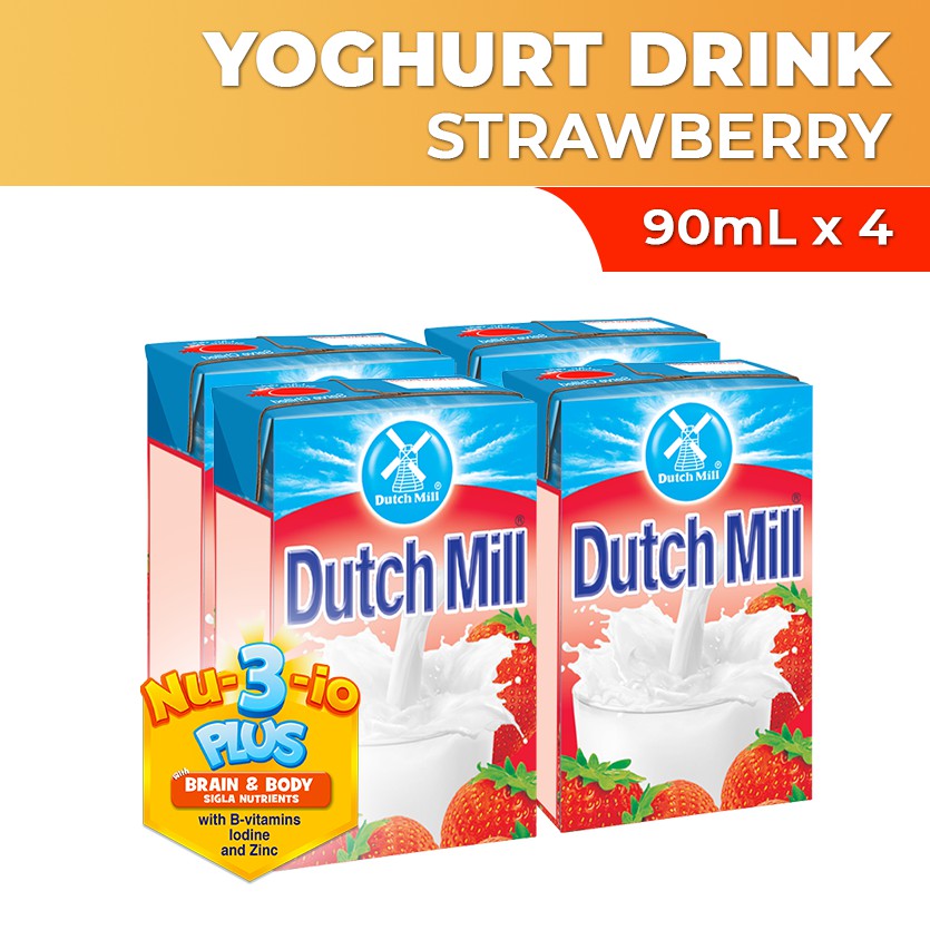 Dutch Mill UHT Yoghurt Drink Strawberry 90ml x 4 brick Shopee Philippines