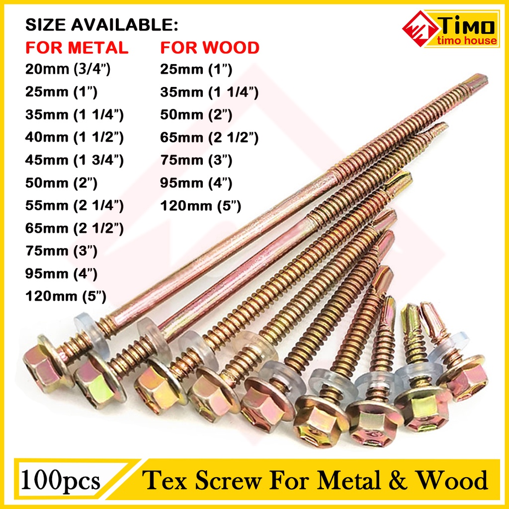 (100pcs) Tex Screw for metal for wood 1,11/2, 2, 2 1/2,3,4,5inch
