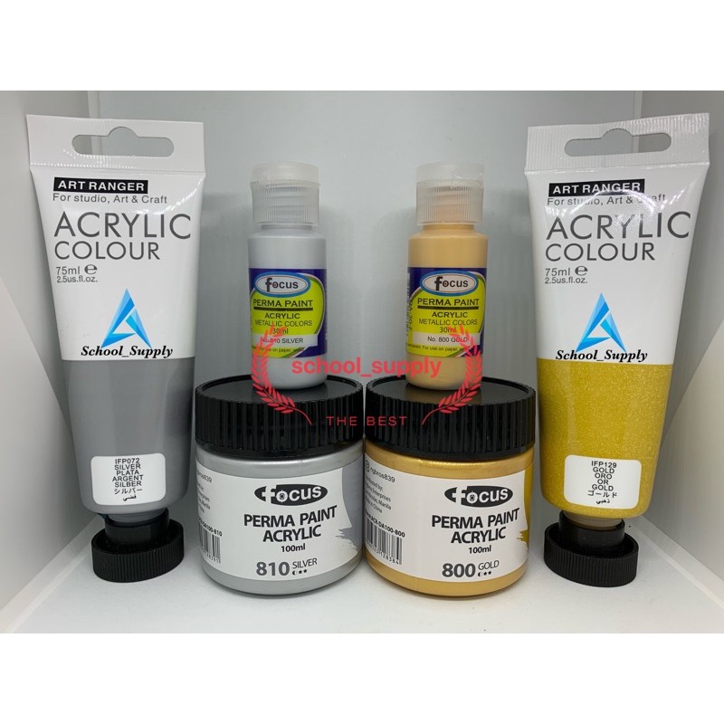 Perma Paint Acrylic Metallic Colour Gold/Silver 30ml, 75ml and 100ml