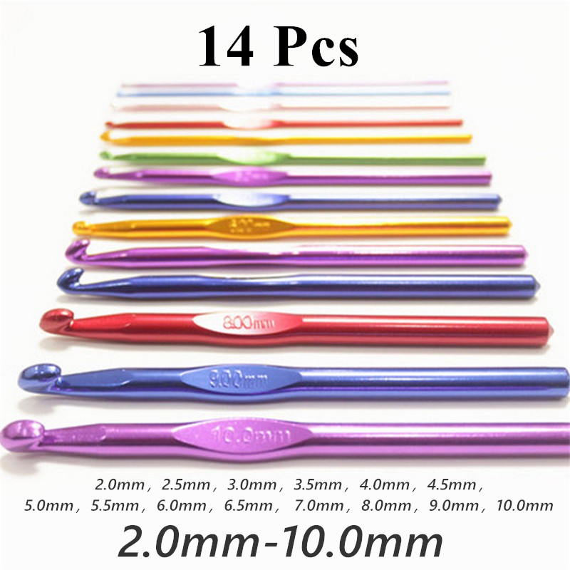 14 Pcs Aluminum Crochet hook Knit soft milk cotton yarn Shopee