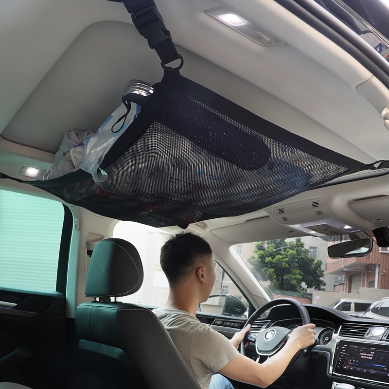 Car Ceiling Mesh Storage Bag Net Roof Cargo Pocket With Zip Bag Car