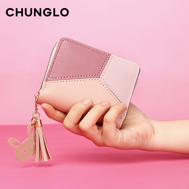 CHUNGLO Women Wallets Fashion Wallets Color block Zipper Ladies Bags