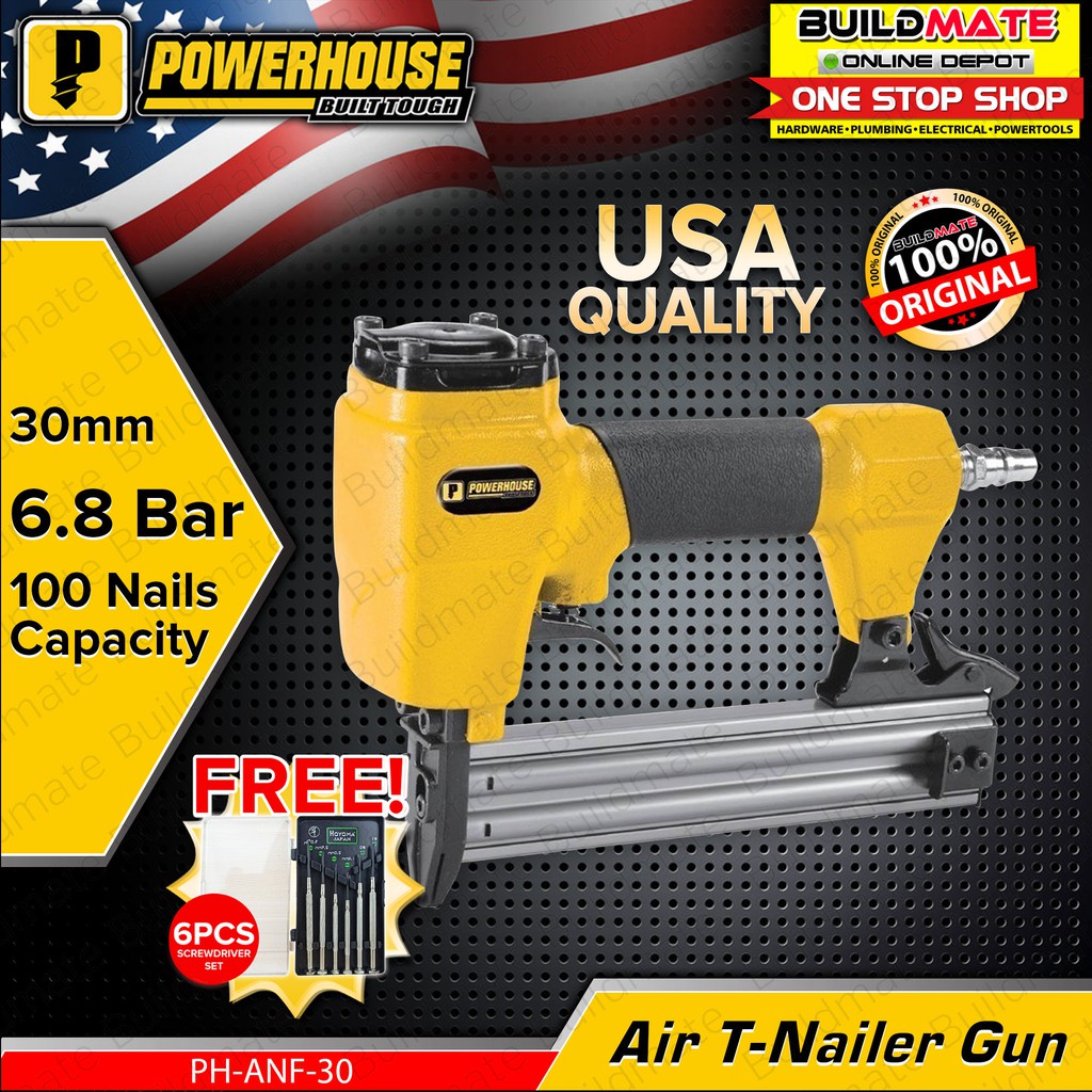 Powerhouse Pneumatic Air Brad Nailer (Nail Gun) with Case PHANF30