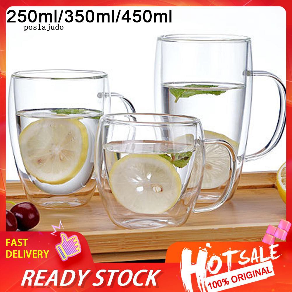 POS 250/350/450ml Handle Double Layers Glass Cup Heat Insulation Tea