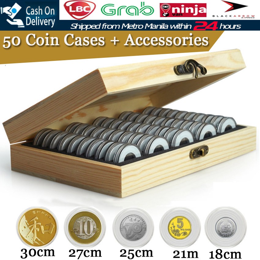 【Fast Delivery】50 Coin Storage Boxes Round Coin Storage Wooden Box Commemorative Coin Collection