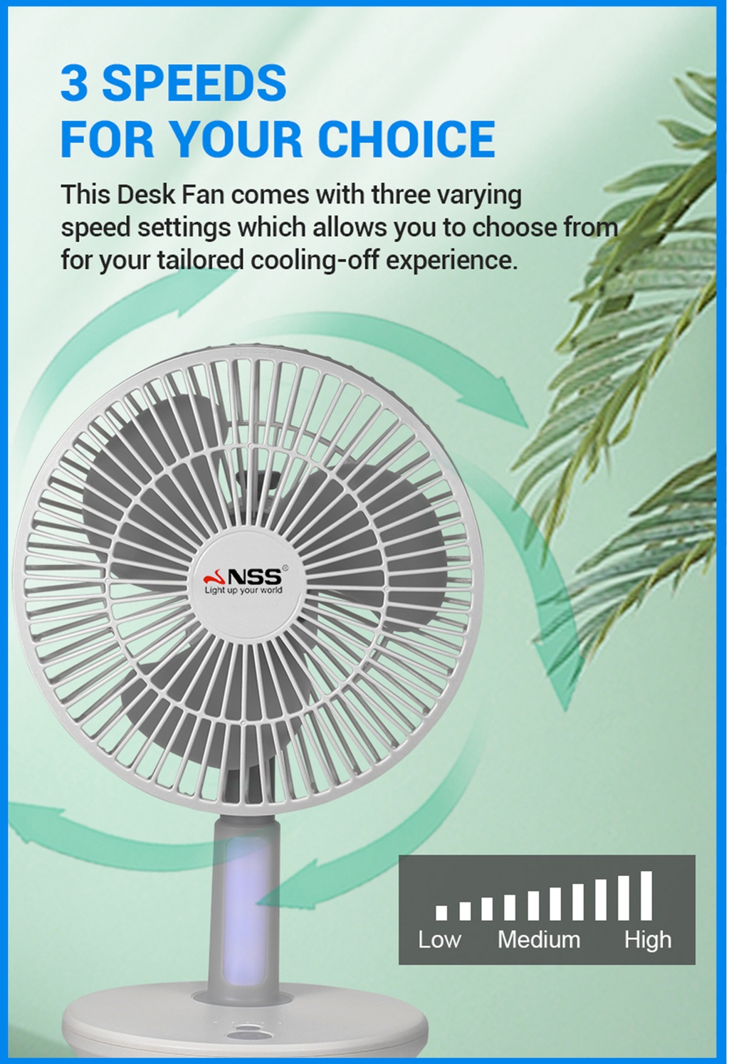 NSS Solar fan 8 inch Desk Electric Fan Small folding fan with USB