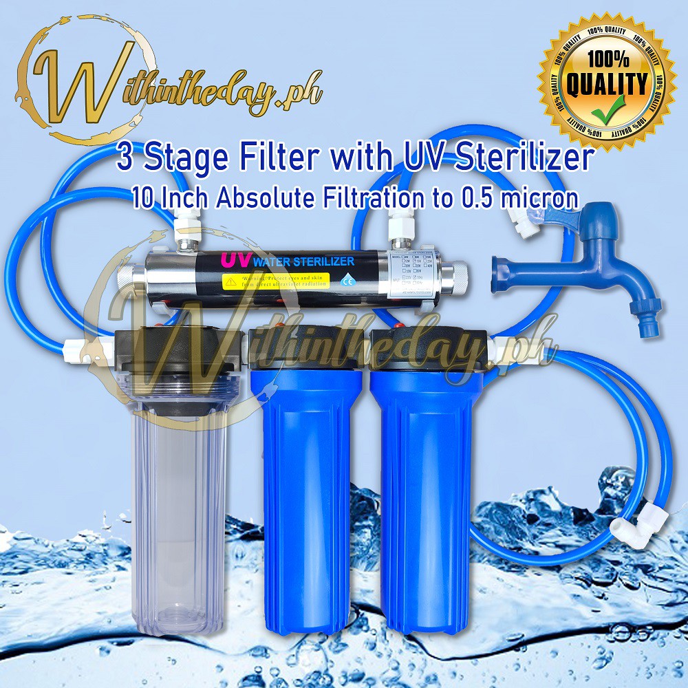 Water Filter 3 Stage with UV Sterilizer 2gpm Absolute Filtration 0.5 & 0.01 Micron Shopee