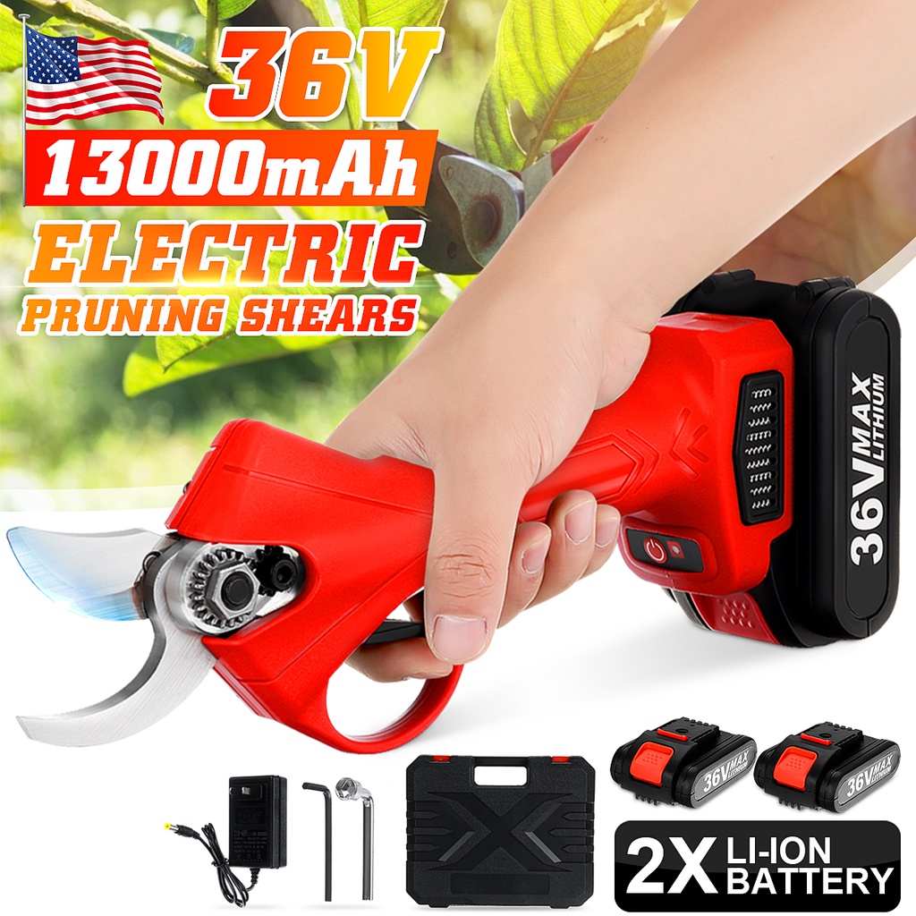 Electric Pruning Shears 36V Rechargeable Pruner Trimmer with 2 Lion