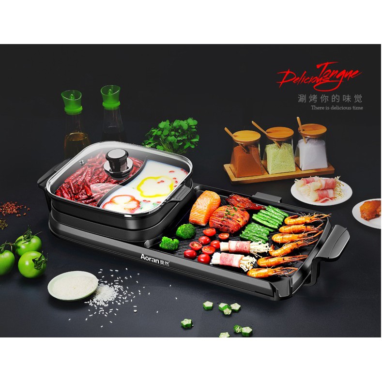 2 In 1 Multifunctional Electric BBQ Hotpot With Grill Pan Shopee