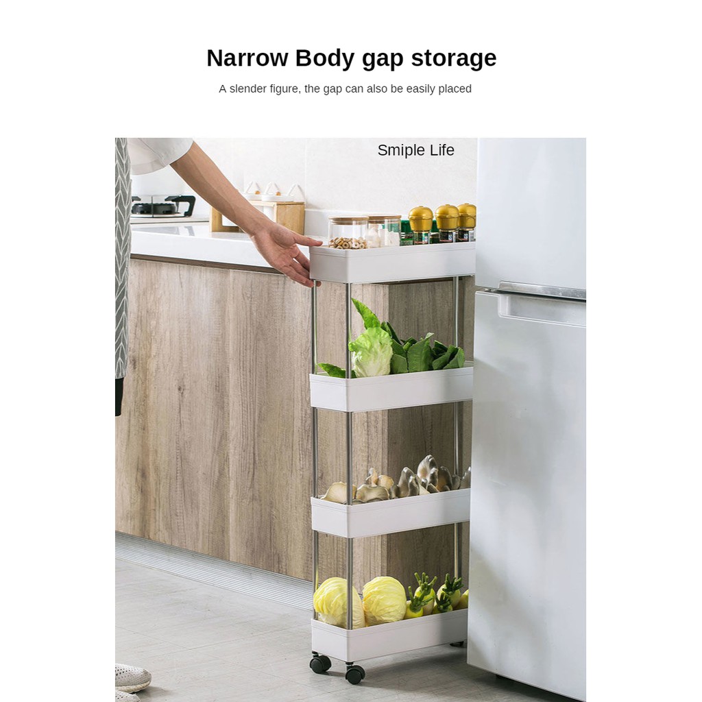 4 Tier Slim Storage Rack Storage Cart Mobile Shelving Unit Organizer