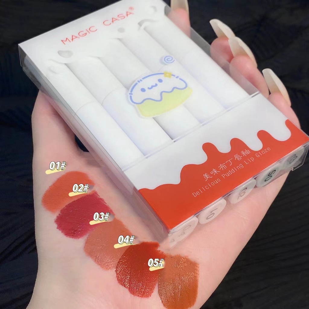 CASA 5Pcs/set Matte Lip Tint Set Moisturizing LongLasting Lip Glaze