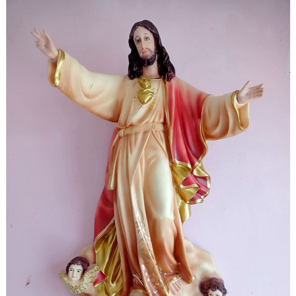 Sacred Heart of Jesus Fiber Resins Material Antique Color 24 Inches