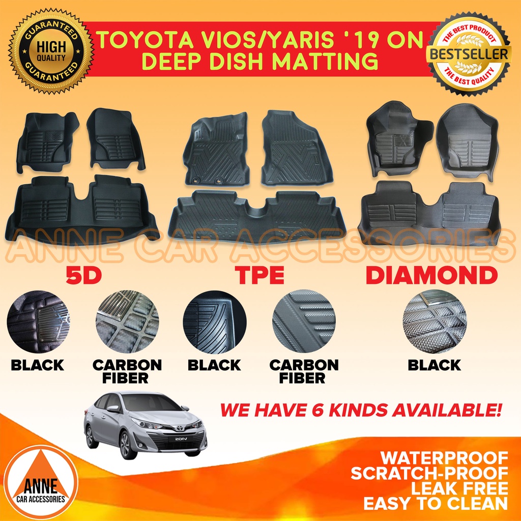5D/TPE Car Deep Dish Matting for Toyota Vios Gen4 2019 2021 / Yaris
