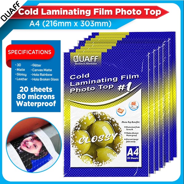 QUAFF Photo Top Cold Laminating Film A4 Size (20 pcs per pack) Shopee