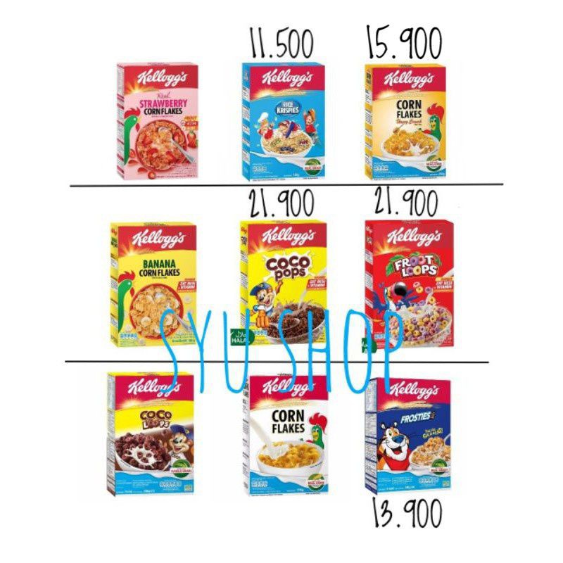 Kelloggs Froot Coco Loops Pops Rice Krispies Corn Flakes Banana Strawberry Honey Crunch Frosties