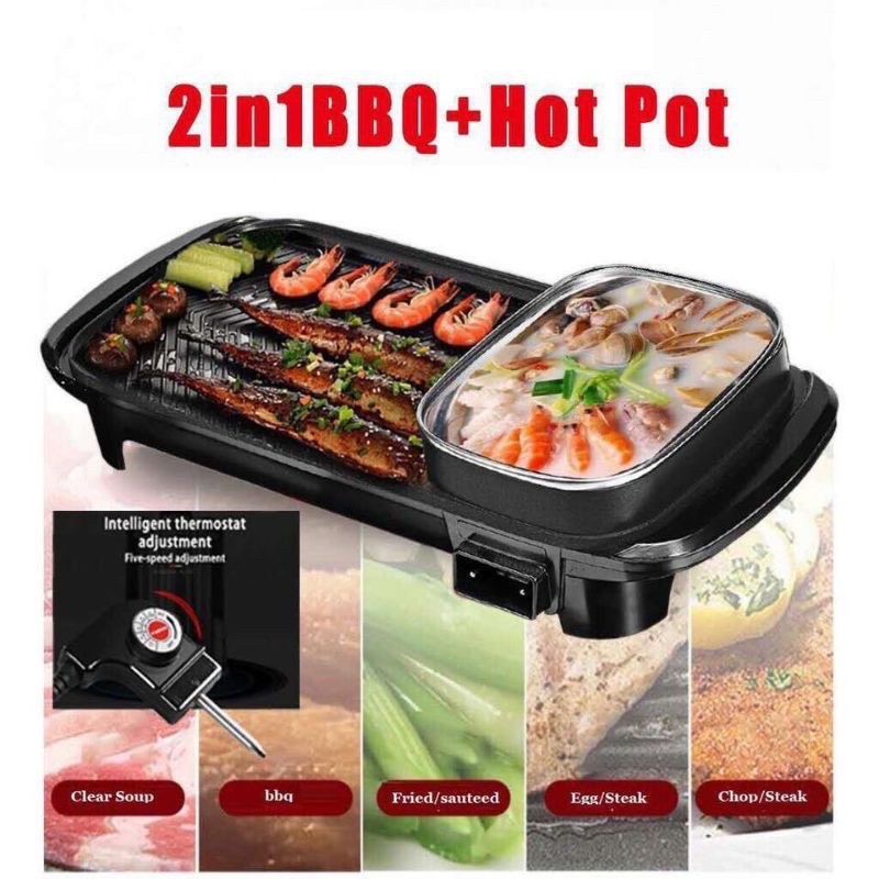 Electric BBQ Grill + Hot Pot Korean Samgyupsal 2 IN 1 BBQ Grill With