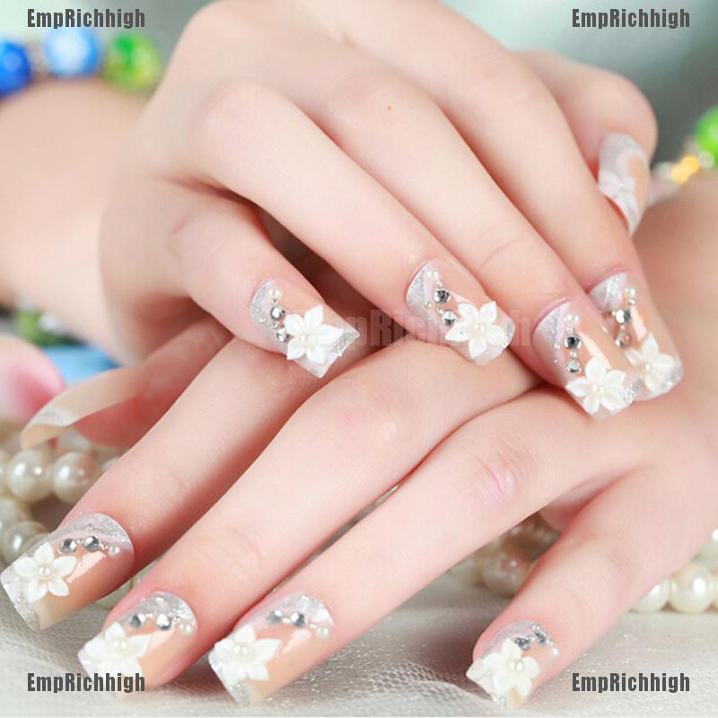 EmpRichhigh 24Pcs Acrylic French Fake Finger Nails Full Cover Fake