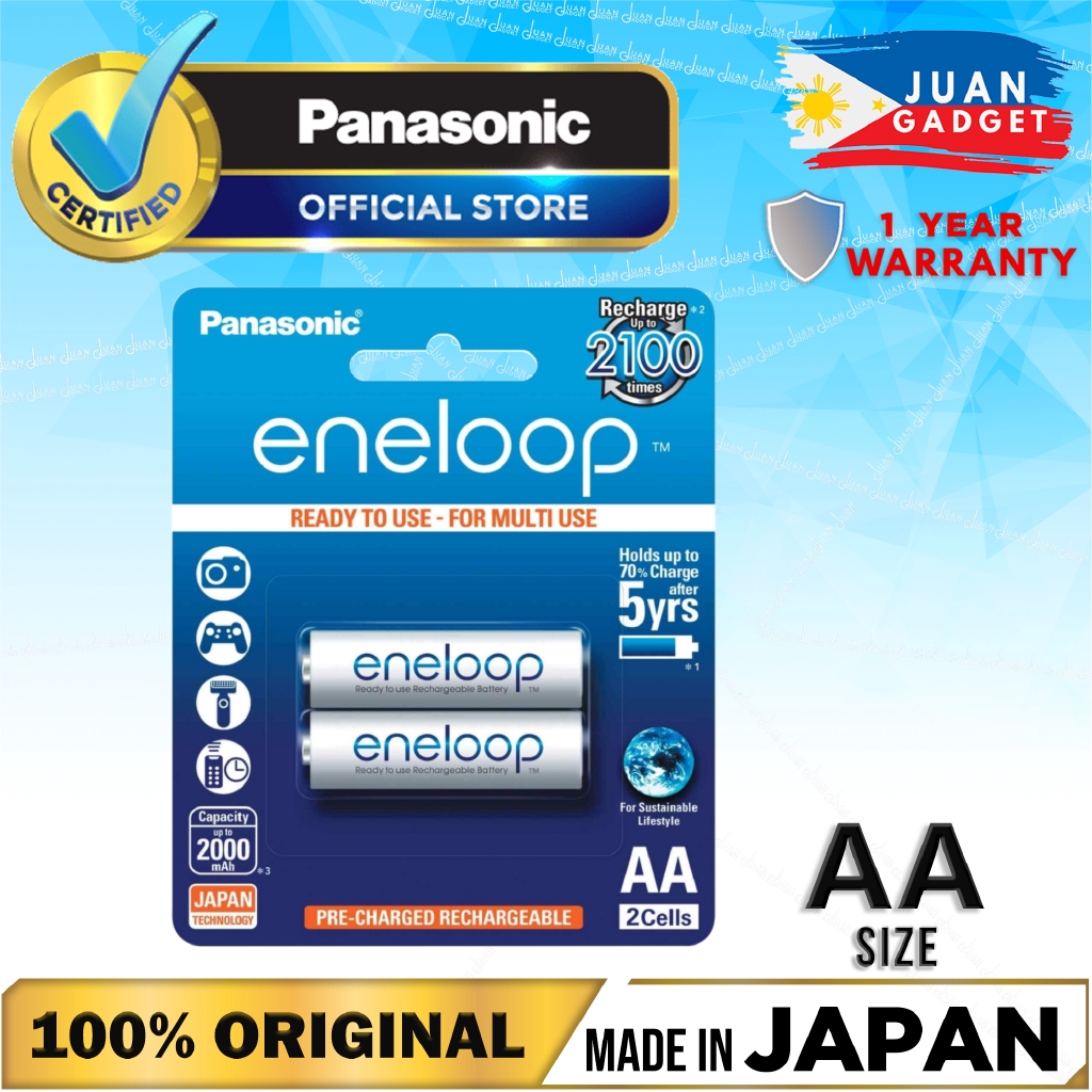 Panasonic Eneloop AA Rechargeable Batteries x2 (White) Shopee Philippines