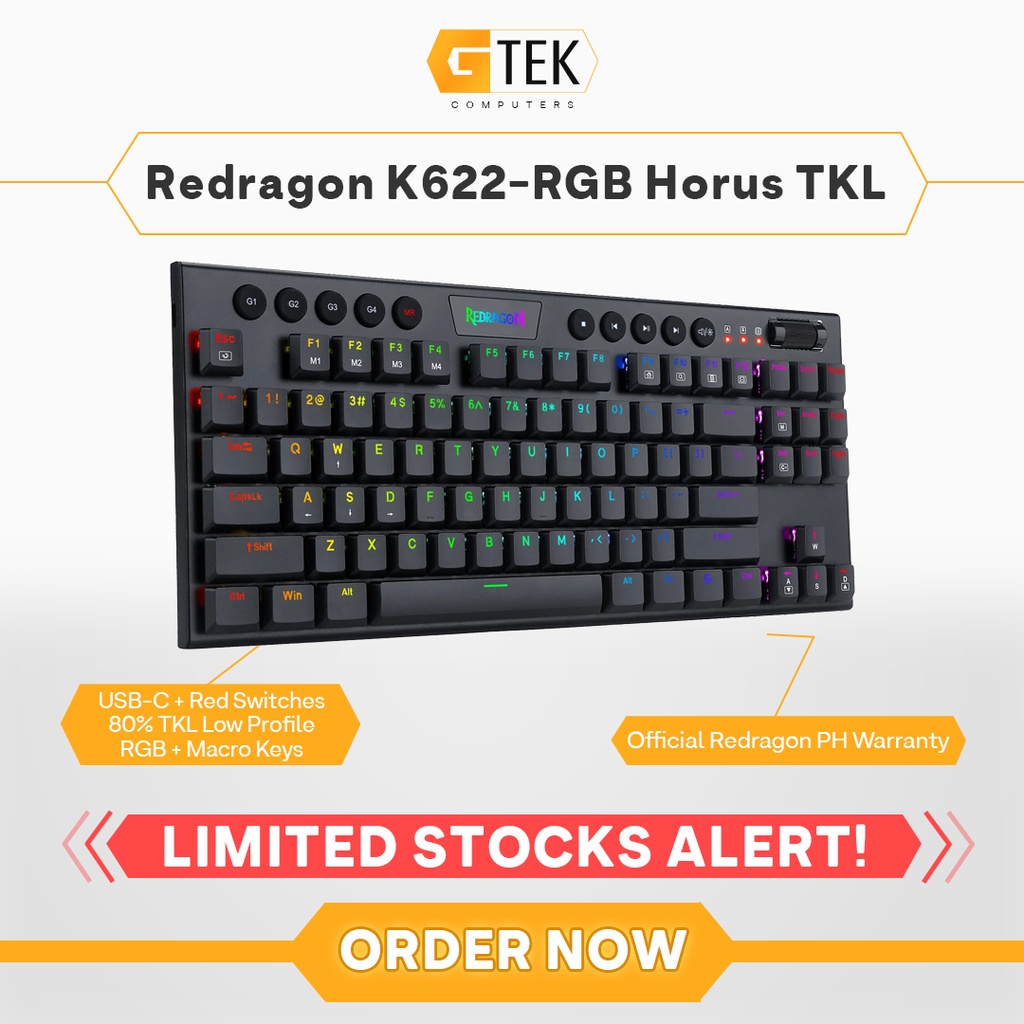 Redragon K622RGB Horus TKL Wired Low Profile Mechanical Keyboard Red