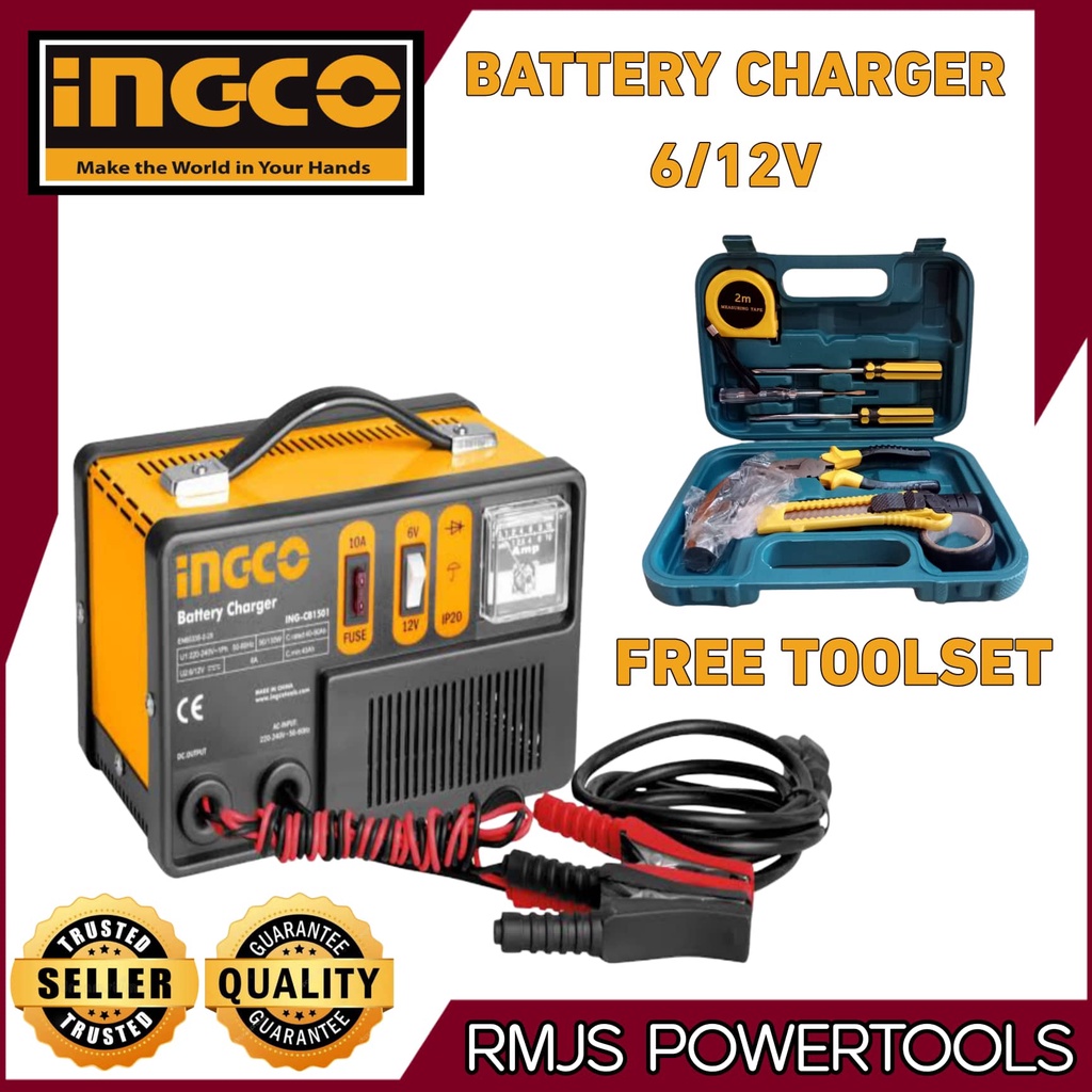 INGCO Battery Charger 6/12V INGCB1501 with FREE TOOLSET Shopee
