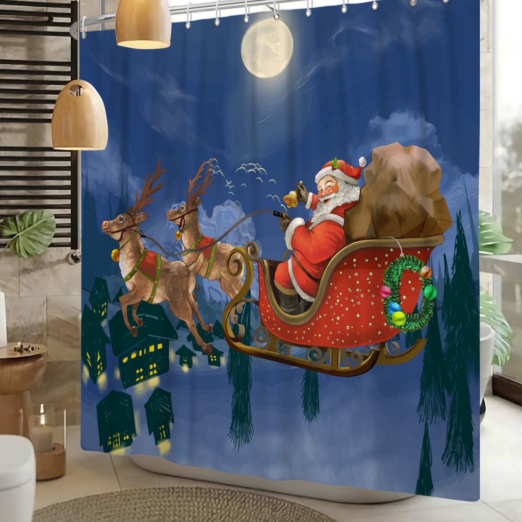 Christmas Shower Curtain Santa Claus Elk Winter Holiday Curtain For