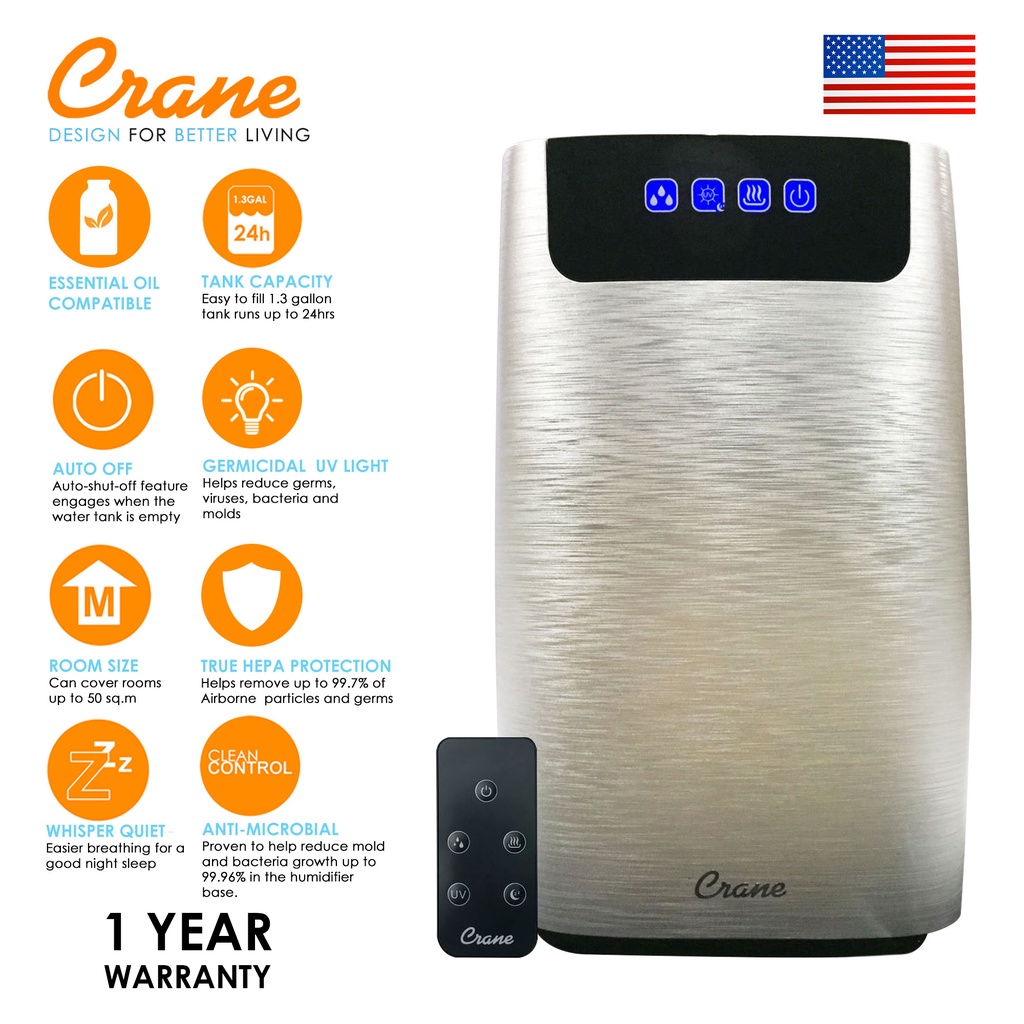 Crane 4in1 TRUE HEPA Cool & Warm Mist Humidifier, UV+Air Purifier