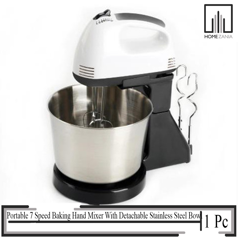 Home Zania Portable 7 Speed Baking Hand Mixer With Detachable Stainless