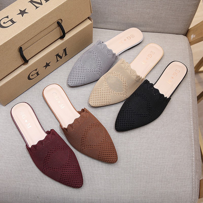 「KAEVE」Korean Pointed Toe Flat Half Shoes Mules women sandals Shopee