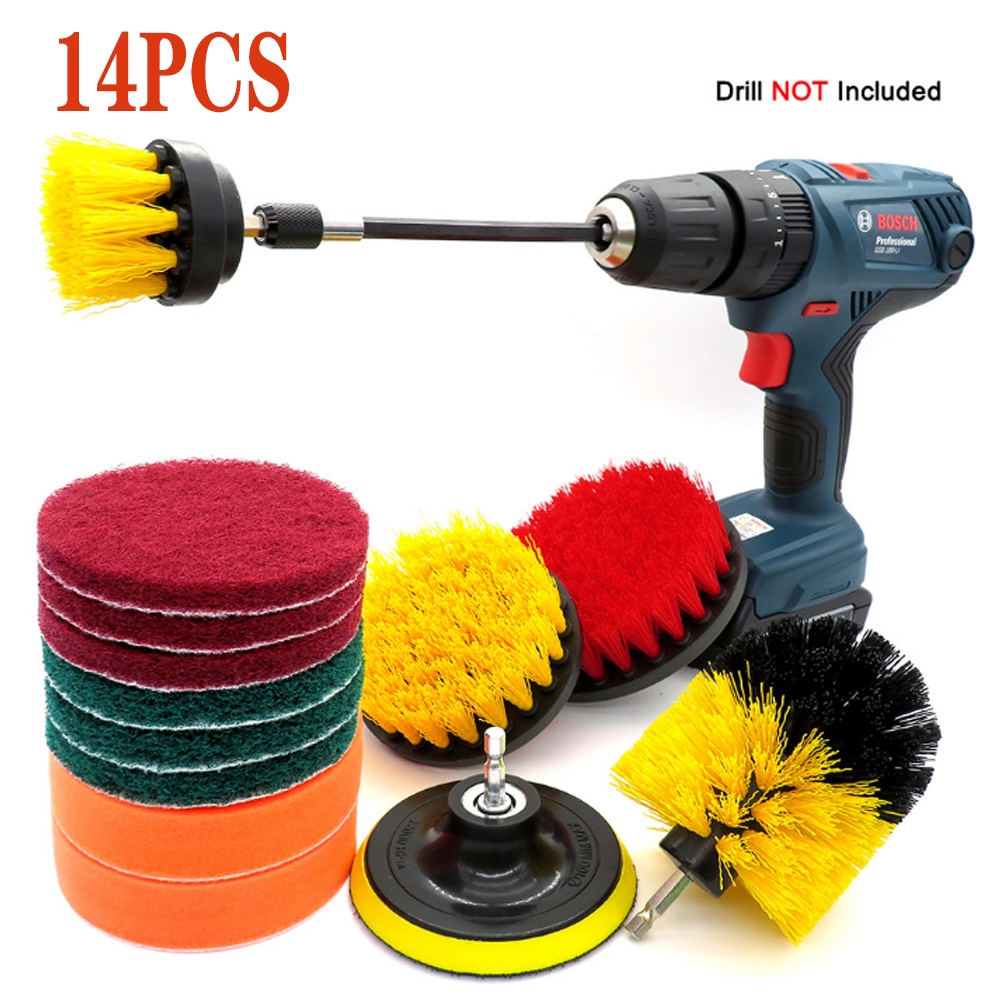 14Pcs Electric Drill Brush Set Scrub Pads Sponge Power Scrubber Brush